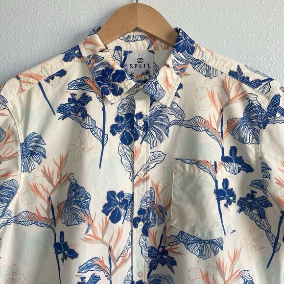 Split Mens Size XL Slim Fit Floral Button Up Shirt Short Sleeve Hawaiian - Picture 2 of 7